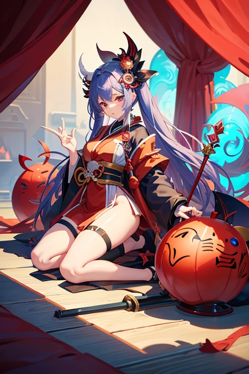 Cartoon characters taking photos in front of a giant red object, onmyoji, WLOP and Sakimi-chan, Zerochan Art, from East, commission, East, nixeu and sakimichan, by Kamaguruka, Obscene, mika kurai demon, The Detailed Art of the Onmyoji