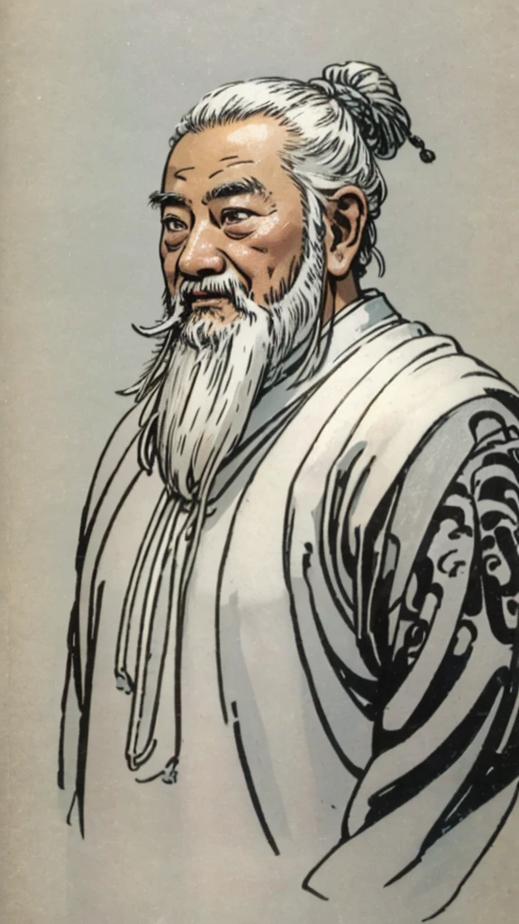 Oriental、Old man in plain white ancient Chinese costume、Ancient Chinese hairstyle old man、Highest quality、masterpiece、Ultra-high resolution、(Realistic:1.4)、Game Poster、Crisp and beautiful image quality、Gray Hair、white and long beard,,(whole body)