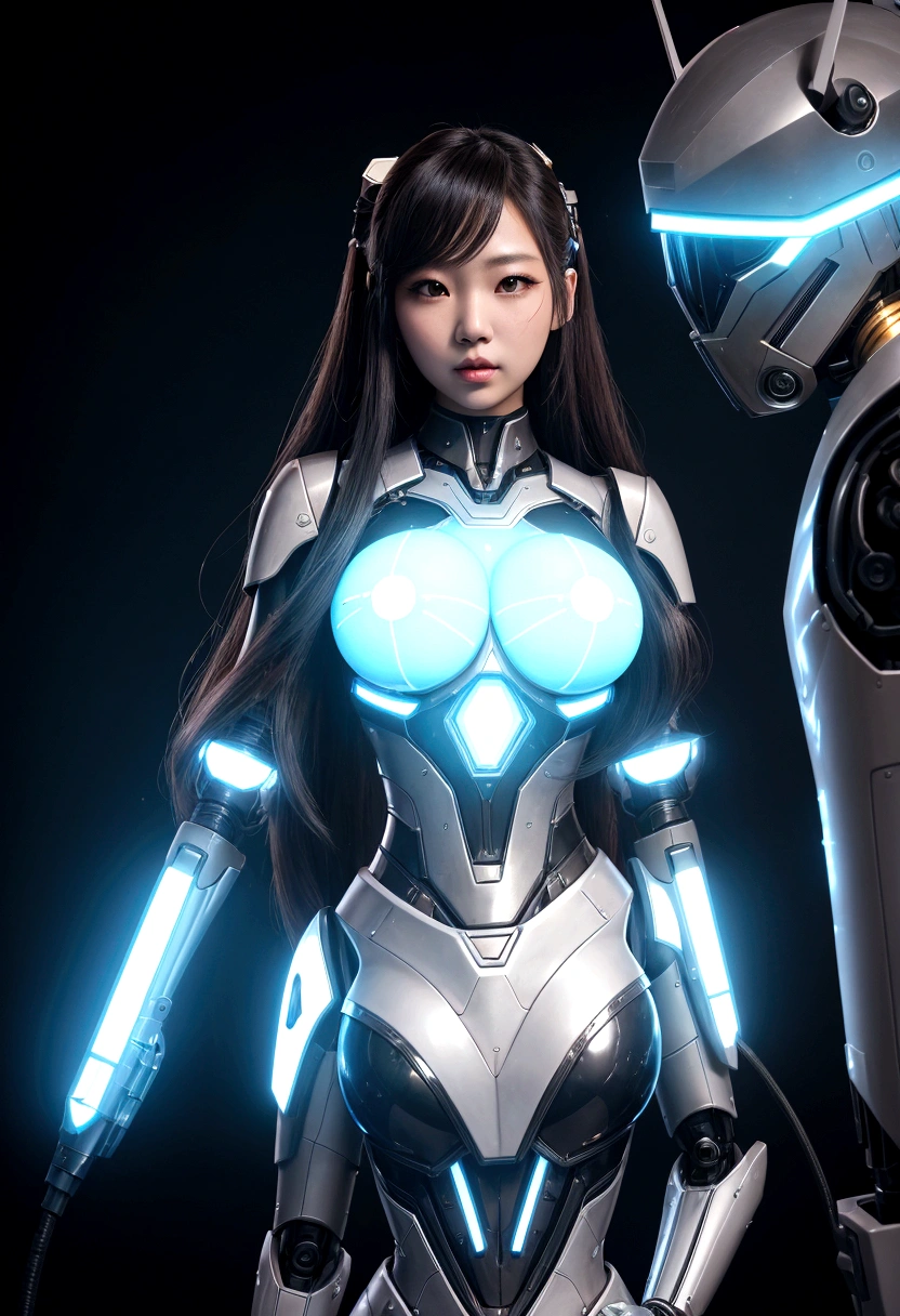 asian woman, standing, stop FRONT VIEW, tez blanca, korean, tits, futuristic clothing, modern outfit provided, NO DEFORMATIONS, beautiful, robot, cyborg, android, light, laser, League of Legends, splah art, sexy, the payment, chrome, Metal, FNAF, Animatronic, White y negro, shadows, contrast, linda, beauty, goddess, kpop, Twice, Blackpink, warframe, robots, EVERGLOW, Aespa, idol, star wars, steel, iron, Metal, the payment, Dark, lingerie, Dorado, gold, lights, trails, cables, wires, doll, doll, doll, haydee. neutral background, armor, haydee, hair without bangs, hair on the sides, long straight hair, hair without bangs, hair on the sides, White, White, oppai, big tits, big tits, throw, general, DIRECTOR, big breast. lights, LIGHT BLUE lights, celestial lights, bioluminiscencia, light blue details. illuminated face, light de frente