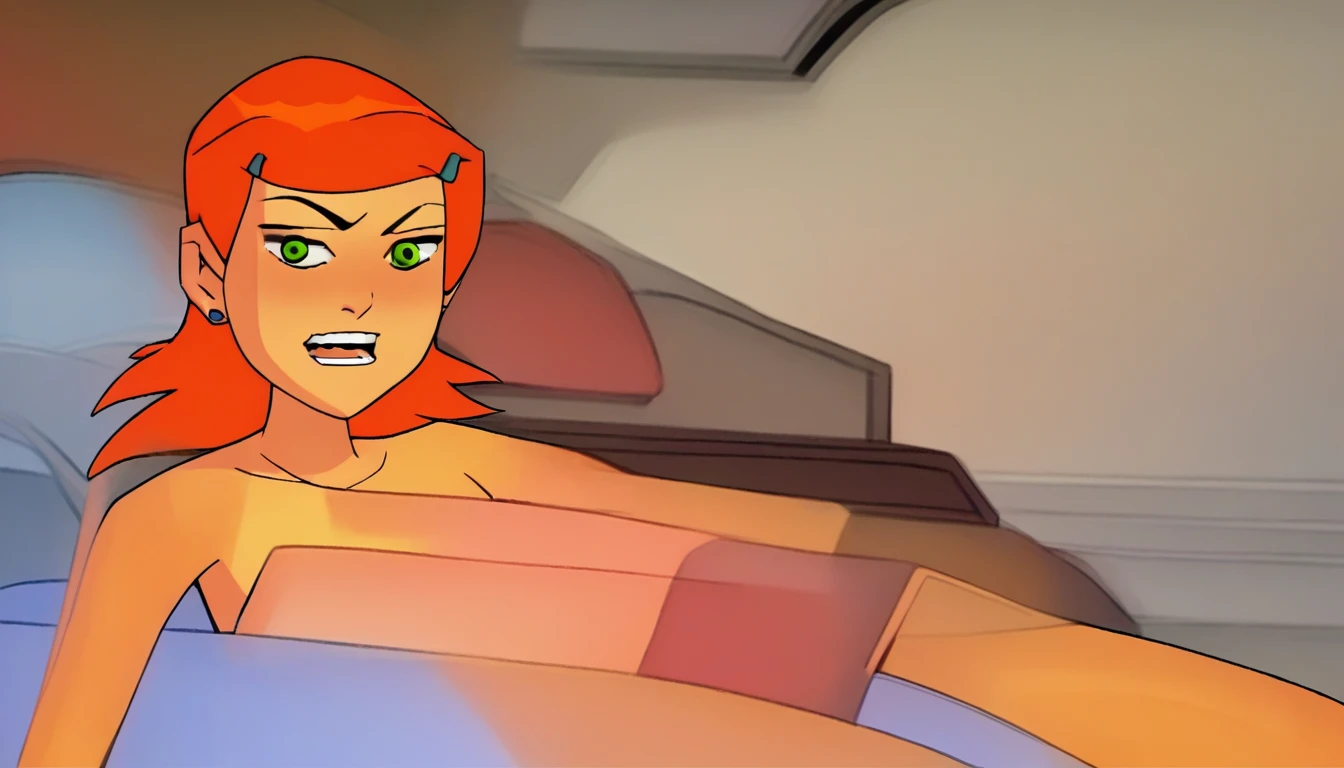 pov, sam, totally spies, missionary sex, orange hair, green eyes, legs apart