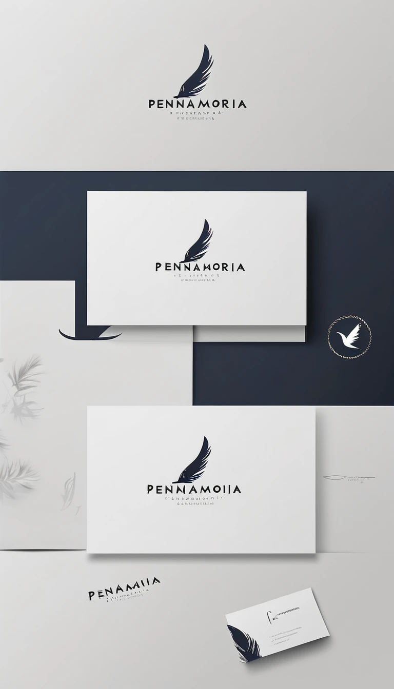 A minimal, modern, simple, cinematic logo design for the brand “Penamemoria". Create a modern, minimalistic, high-quality, logo of a feather-bird