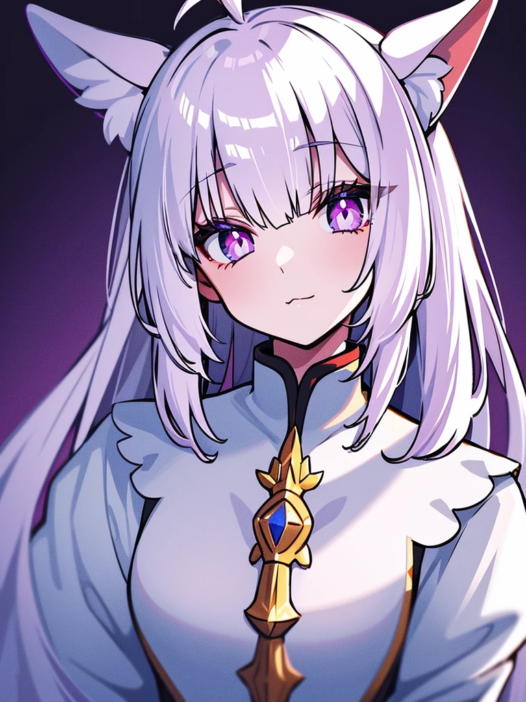 Unicorn anthropomorphic female high definition white hair purple eyes