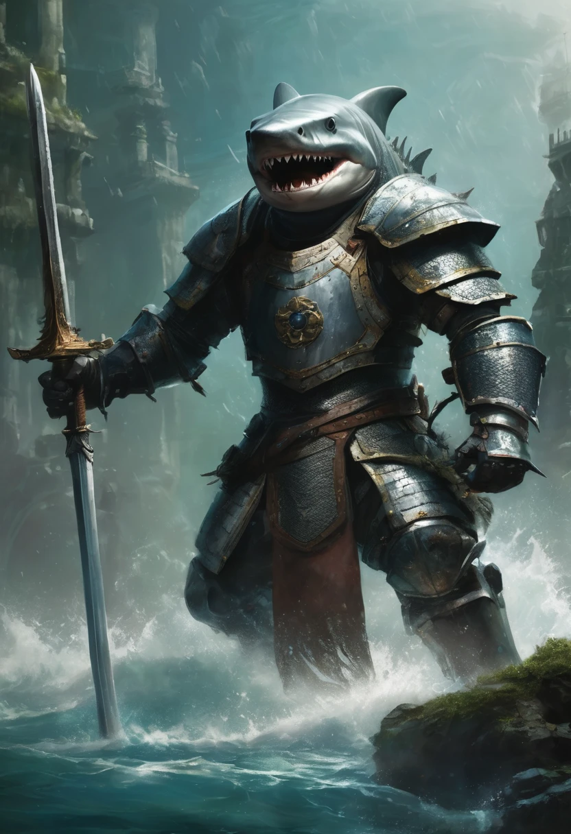 Prompt: A majestic underwater fortress pierces through the misty darkness of a medieval dawn. Amidst the ruins of a bygone era, a formidable figure emerges: a razor-toothed shark warrior, its scaly armor glistening like polished steel in the faint light. Clad in tattered chainmail and wielding a battle-weathered broadsword, this fearsome predator charges forth with an unyielding ferocity, ready to vanquish all foes in a world of myth and legend.,Negative prompt: ,Steps: 25,Sampler: Euler a,KSampler: euler_ancestral,Schedule: normal,CFG scale: 7,Seed: 0,Size: 1152x768,VAE: Automatic,Denoising strength: 0.47,Clip skip: 2,Model: extraRealistic-xl.fp16,Hires resize: 1152x768,Hires steps: 1,Hires upscaler: R-ESRGAN 4x+