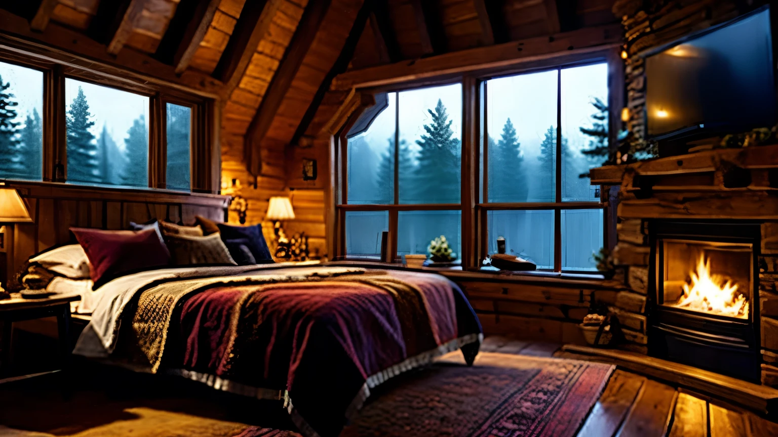 ((best quality)), ((masterpiece)), (detailed), inside a cabin in the woods, cozy, warm, indoors, pot, candle, no humans, wall, window