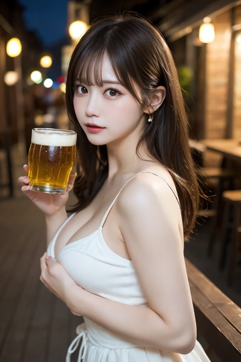 Tanabata wishes, Highest quality, shape, Very detailed, In detail, High resolution, 8k wallpaper, Perfect dynamic composition, Beautiful details, Natural Lip, Naked and holding a beer, Big Breasts, Cleavage, she、Praying in random cute poses with random expressions..., A masterpiece of the whole body, Side Short