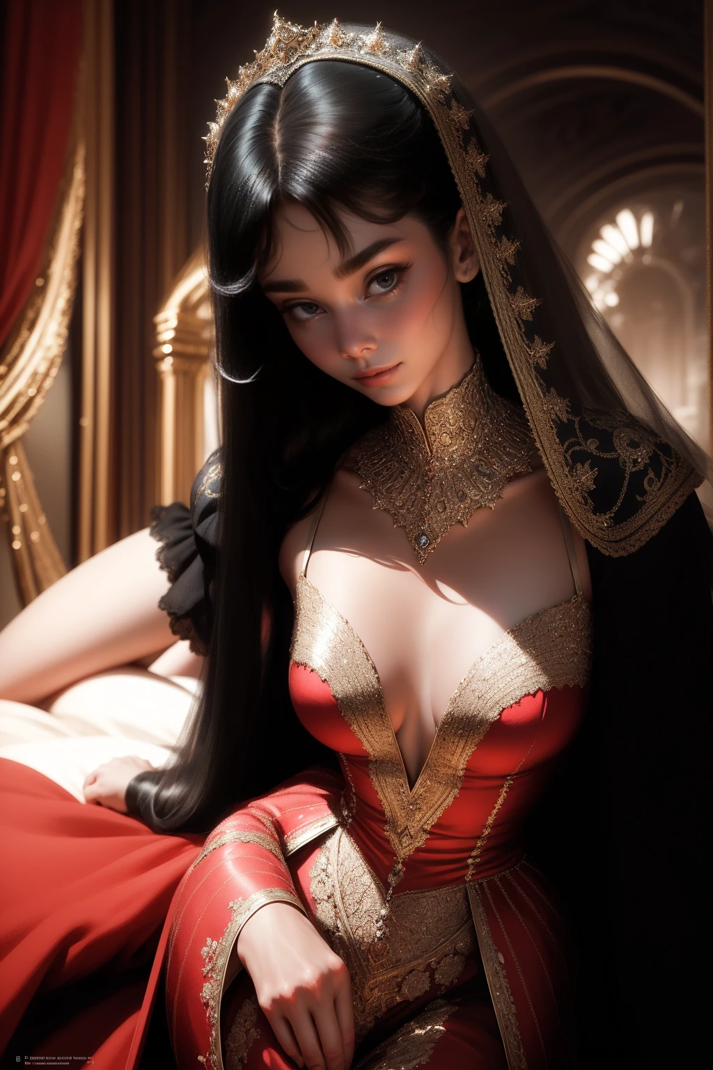 (Masterpiece - Ultra-Detailed, High Resolution) Prepare to be enchanted by a true masterpiece that combines ultra-detailed art with high-resolution rendering. This work shows a mesmerizing woman, with long black hair, 1968s style, Audrey Hepburn (1.3) and captivating dark brown eyes (1.2), (brown eyes). New York illustration style, wearing red lipstick, emanating an aura of elegance and mystery. Wearing classic victorian dress 1968s clothing. Intricate details and realistic textures invite you to explore every aspect of this enchanting composition. Black dress. reading, writing, walking, backwards, lying down, standing, dynamic poses, mouth closed. Different posture , dynamic poses, mouth closed. Different posture. Perfect fingers. Get ready to dive into a world where beauty and craftsmanship merge perfectly. Upper body.