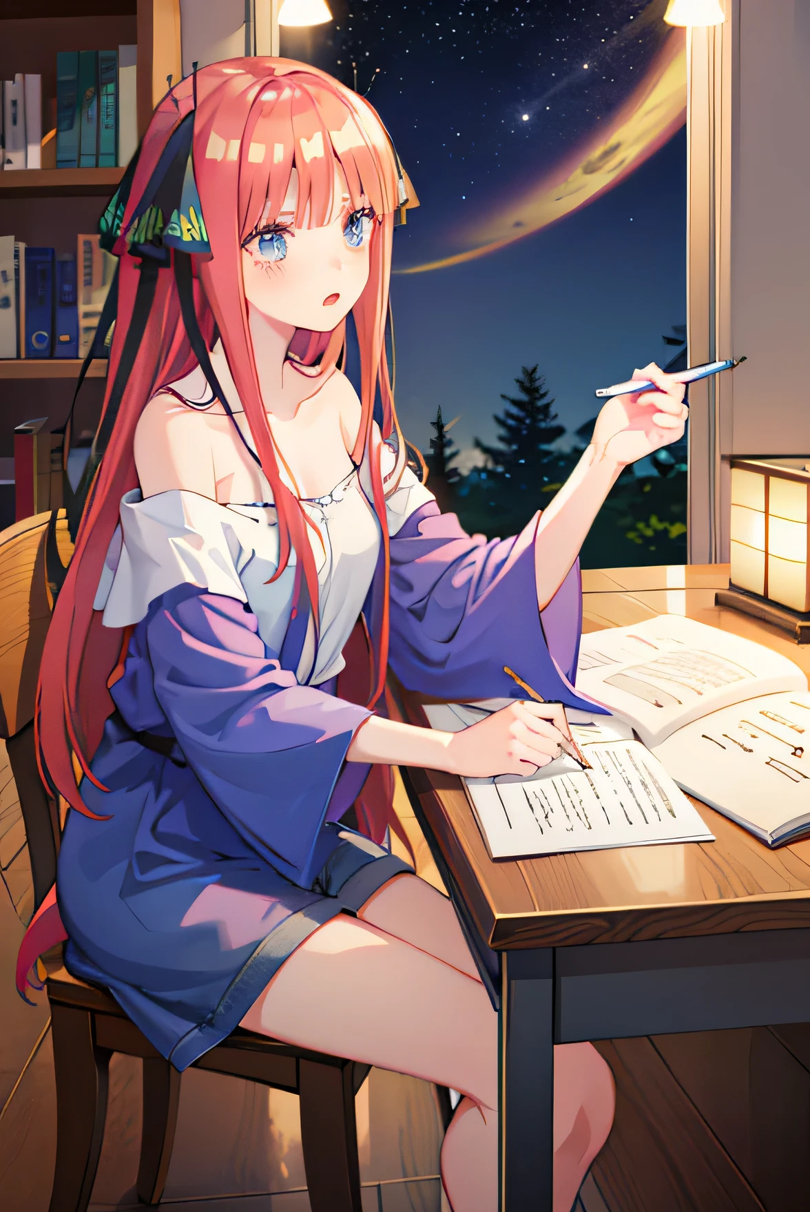 ((Writing on a blue strip of paper))、night、Writing a wish、Long Hair、Tanabata、((I have a short story))、There is a short piece of paper on the desk、Off the shoulder 、Short jeans、
