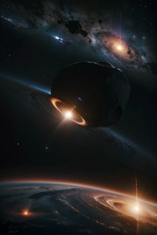 Generate a highly detailed and realistic image of a planet being devoured by a black hole, viewed from the perspective of a spectator on a Space-X spaceship.

Elements:
- Black Hole: Central, massive, with intense gravitational pull, distorting space-time.
- Planet: In the process of being devoured, with fragments and planetary material spiraling towards the black hole.
- Accretion Disk: Glowing, swirling around the black hole, with bright X-ray radiation.
- Spaceship: Space-X spaceship visible in the foreground, with part of its structure and windows through which the cosmic event is visible.
- Explosions: Realistic explosions on the planet with fiery debris, shockwaves, and shadows cast by the intense light.
- Shadows: Detailed shadows from the light of the black hole and explosions, adding depth and realism.
- Background: Deep space with distant galaxies, nebulae, and stars, creating a dramatic and awe-inspiring scene.
- Colors: Use vibrant and contrasting colors to highlight the energy and chaos of the event.

Visual Style:
- Realism: Focus on high detail in textures and lighting to convey the immense scale and power of the cosmic event.
- Dynamic: Capture the motion and turbulence of the collapsing planet and surrounding space, with realistic shadows and explosions.
- Perspective: Emphasize the third-person view from the Space-X spaceship, providing a broad view of the cosmic event.
- Branding: Include the Space-X logo clearly visible on the spaceship.
