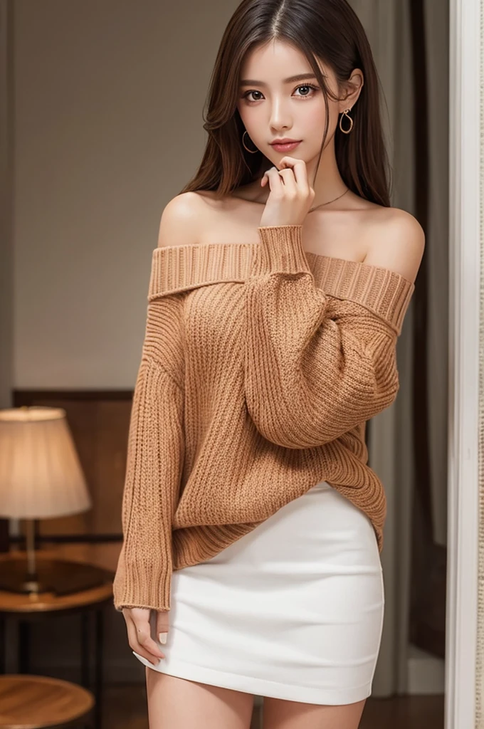 ((Highest quality)), ((masterpiece)), (detailed), One girl, Off-the-shoulder sweater,