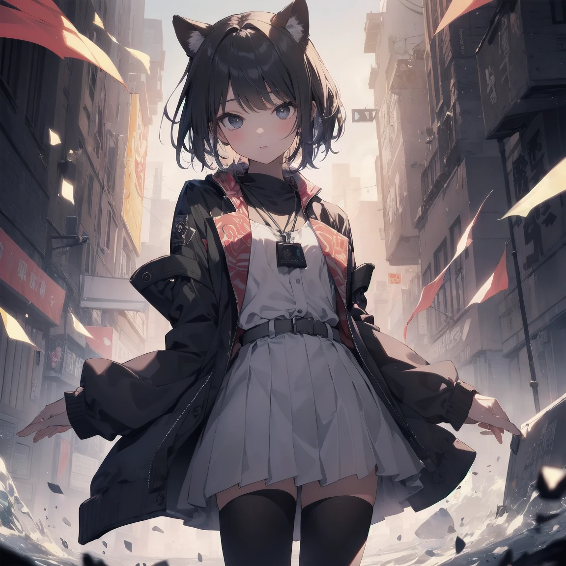 Super high quality by Art God, Super detailed, High resolution, Ilya Kuvshinov Style, Anime Moe Art Style, Best Anime 8K Konachan Wallpaper, pixiv Contest Winner, Perfect Anatomy, break,(眠そうにalone学校へ歩いていく女の子を描いてください. ),break,Surreal , (alone,,,:1.3),Complete limbs, Full Finger,, The charm of androgyny, (Very short hair), Messy Hair, between legs, Small eyes,Beautiful and exquisite black eyes, Well-proportioned iris and pupil, Disgusted Eyes, High resolutionの詳細な髪, , skirt, School zone. break,Highly detailed skin, Best lighting by famous artists, 8K,Cute illustrations,