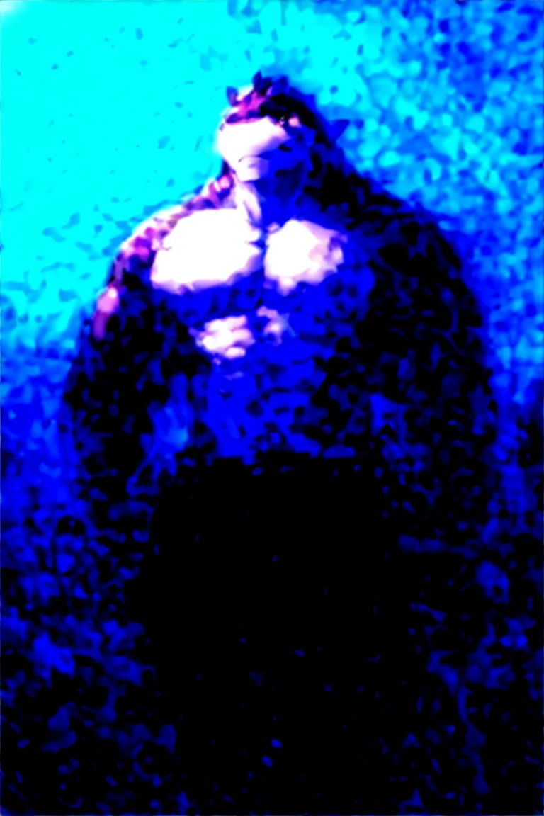 furry , bara ,male shark,Light purple skin,Dark yellow eyes,Body wounds.,No shirt..,muscular,Wear black swimming trunks,The crotch of the pants clearly bulges out..,Walking up from the sea