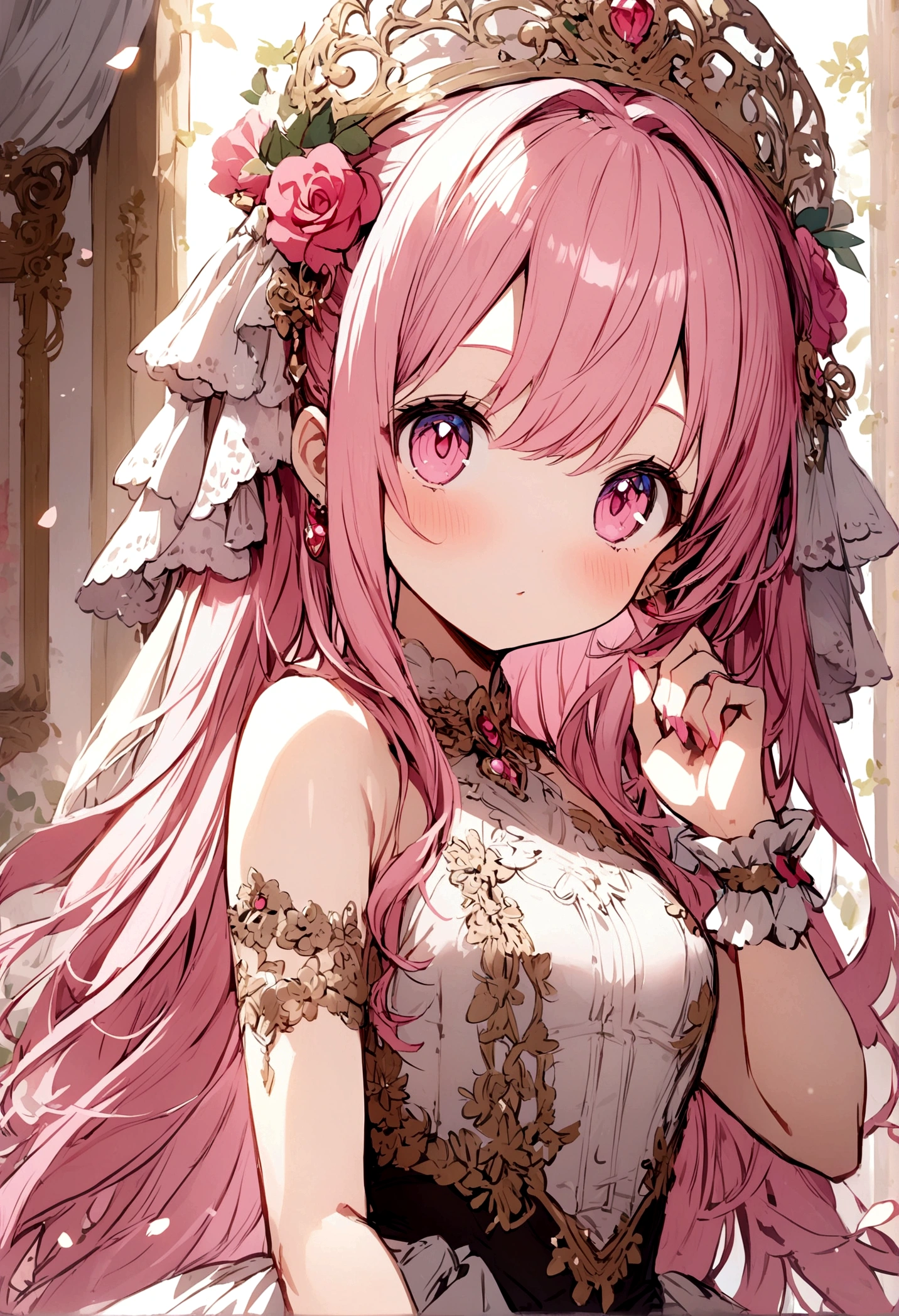 Charming anime girl, pink hair, cute clothes, pink eyes, 