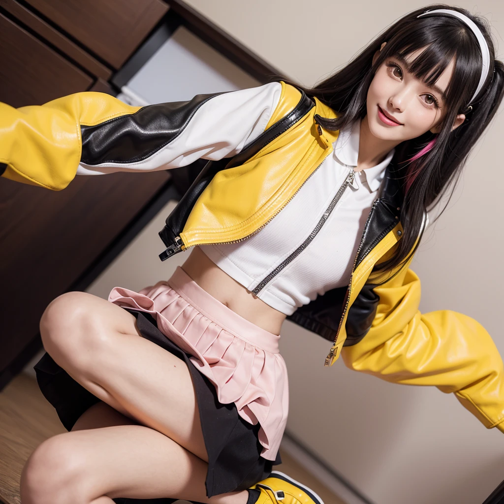 bangs down,beautiful girl,Maid clotheasterpiece,Maid clothes,perfect face,perfect breasts,long hair,Colorful clothes,Outstanding style,stimulating,Cute outfits,Horny girl,double eyelid,Naughty Girls,Erotic and cute,mini skirt,ribbon on uniform,colorful hair color,yellow eyes,leather jacket,horny girl,Knee-high boots,
Colorful,multicoloured,future fashion,smile,,zipper bra,Multicolored clothing