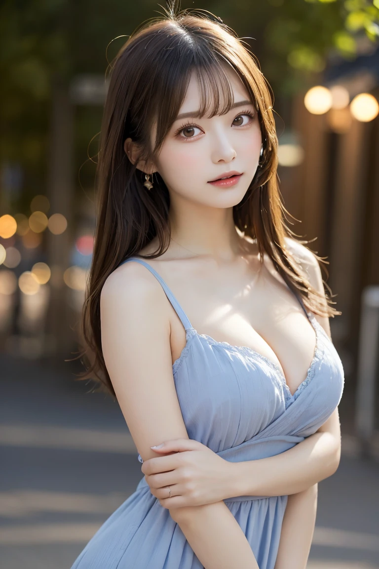 Tanabata wishes, Highest quality, shape, Very detailed, In detail, High resolution, 8k wallpaper, Perfect dynamic composition, Beautiful details, Natural Lip, Cute one piece dress, Big Breasts, Cleavage, she、Making a wish upon a star Praying with random expressions and random cute poses..., A masterpiece of the whole body, Side Short