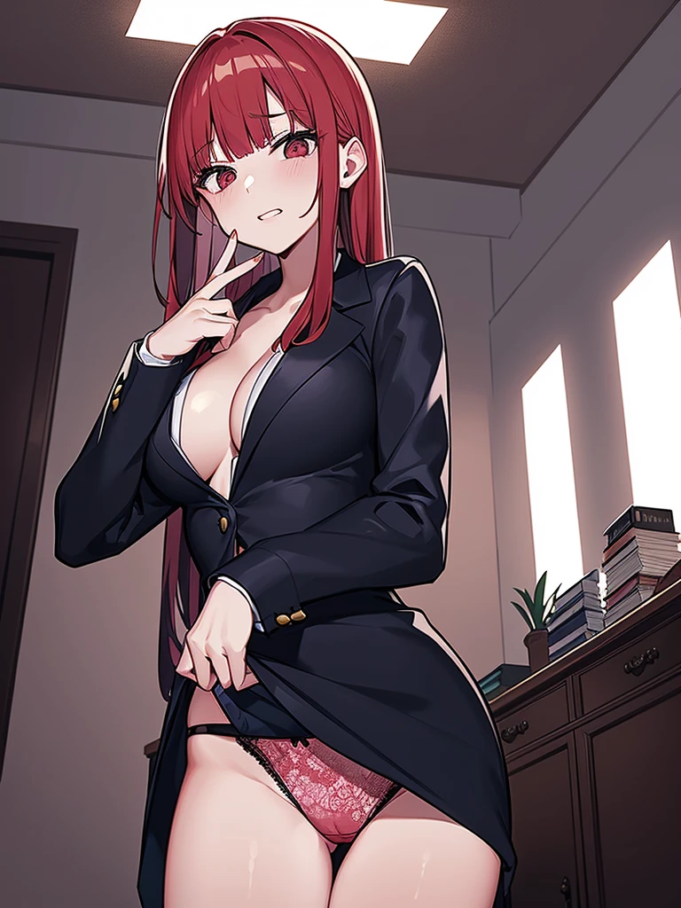 Portrait of a beautiful 18 year old girl, Redhead, Gorgeous Chinese, Cotton panties, At the entrance, (dark private office, Dark and gloomy light: 1.2)