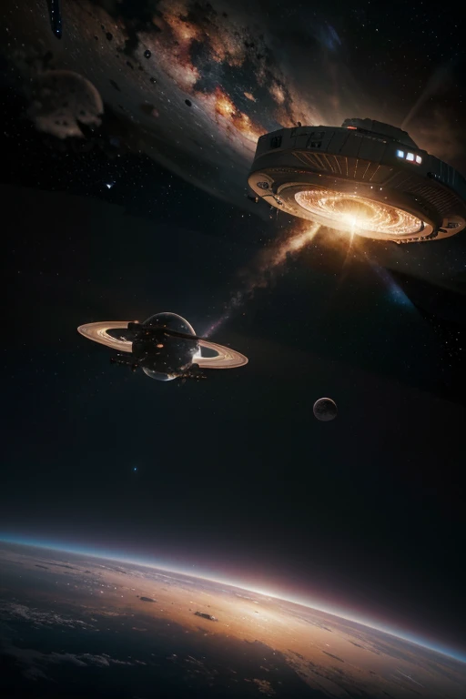 Generate a highly detailed and realistic image of a planet being devoured by a black hole, viewed from the perspective of a spectator on a Space-X spaceship.

Elements:
- Black Hole: Central, massive, with intense gravitational pull, distorting space-time.
- Planet: In the process of being devoured, with fragments and planetary material spiraling towards the black hole.
- Accretion Disk: Glowing, swirling around the black hole, with bright X-ray radiation.
- Spaceship: Space-X spaceship visible in the foreground, with part of its structure and windows through which the cosmic event is visible.
- Explosions: Realistic explosions on the planet with fiery debris, shockwaves, and shadows cast by the intense light.
- Shadows: Detailed shadows from the light of the black hole and explosions, adding depth and realism.
- Background: Deep space with distant galaxies, nebulae, and stars, creating a dramatic and awe-inspiring scene.
- Colors: Use vibrant and contrasting colors to highlight the energy and chaos of the event.

Visual Style:
- Realism: Focus on high detail in textures and lighting to convey the immense scale and power of the cosmic event.
- Dynamic: Capture the motion and turbulence of the collapsing planet and surrounding space, with realistic shadows and explosions.
- Perspective: Emphasize the third-person view from the Space-X spaceship, providing a broad view of the cosmic event.
- Branding: Include the Space-X logo clearly visible on the spaceship.
