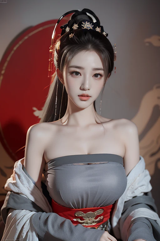 Masterpiece,game art,Best picture quality,highest resolution,8K,(Portrait),Unreal Engine 5 rendering works,(digital photography),((Portrait Feature:1.5)),
20 year old girl,short hair details,It has a long bang.,(Red eye makeup is very meticulous.),(have long gray hair:1.4),(big, full chest),elegant and noble,Brave and charming,
(Futuristic armor combines the characteristics of ancient Chinese armor.,Hollow design,Power Armor,Mysterious Eastern Runes,Delicate dress style,flash of magic),Future Warrior,cyberpunk figures,history of war,
movie lights,Ray tracing,CG game,((Real 3D engine)),OC rendering format