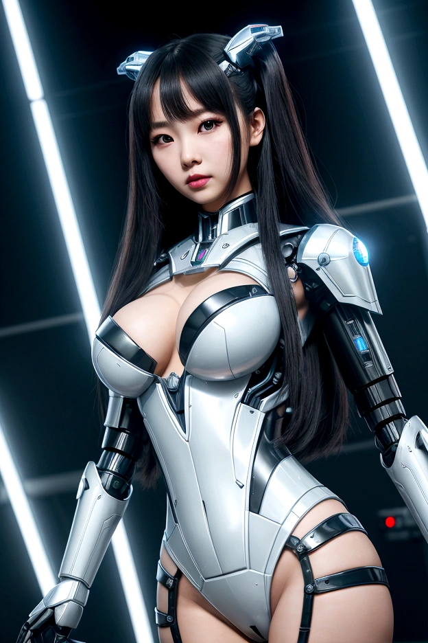 asian woman, standing, stop FRONT VIEW, tez blanca, korean, tits, futuristic clothing, modern outfit provided, NO DEFORMATIONS, beautiful, robot, cyborg, android, light, laser, League of Legends, splah art, sexy, the payment, chrome, Metal, FNAF, Animatronic, White y negro, shadows, contrast, linda, beauty, goddess, kpop, Twice, Blackpink, warframe, robots, EVERGLOW, Aespa, idol, star wars, steel, iron, Metal, the payment, Dark, lingerie, Dorado, gold, lights, trails, cables, wires, doll, doll, doll, haydee. neutral background, armor, haydee, hair without bangs, hair on the sides, long straight hair, hair without bangs, hair on the sides, White, White, oppai, big tits, big tits, throw, general, DIRECTOR, big breast. lights, LIGHT BLUE lights, celestial lights, bioluminiscencia, light blue details. illuminated face, light de frente
