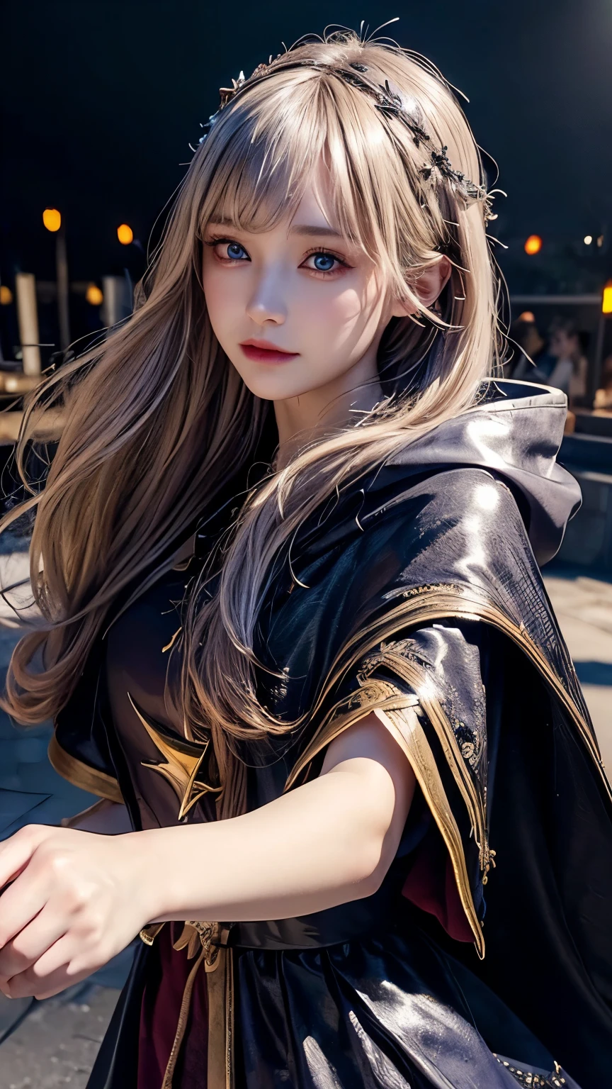 (skindentation:1.5), Realistic, Photorealistic, (masterpiece:1.5), concept art, intricate details, highly detailed, photorealistic, octane render, 8k, unreal engine, dynamic pose, best quality, highres, (realistic face:1.1), (hyperrealistic:1.1), ((full_body)), perfect eyes,(shiny skin:1.2), (((hairstyle))), (((perfect hands))), (extremely detailed background), ((dynamic background)), ((lightning)), (light rays), ((1girl)), wearing cloak, (((flowing cloak))), ((detailed eyes, high quality eyes, high quality face)), (extremely intricate robes, magical robes), short hair, casting lightning, electricity, swirling fire, radiating power, sparks, smoke, magic, ((dramatic)), epic, battlefield, depth of field, bokeh, 4k, gothic, ember, particles