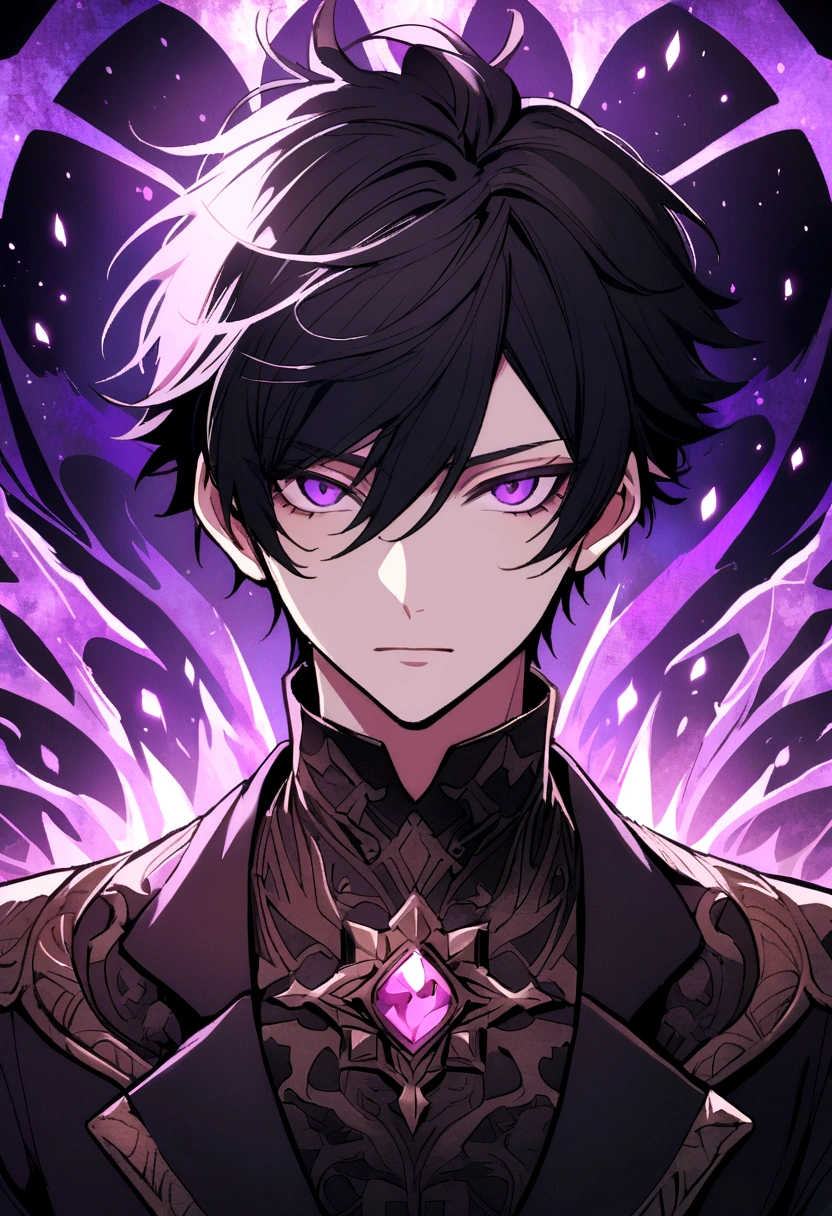 Anime boy with black hair and purple eyes in the obey me and in a rad  