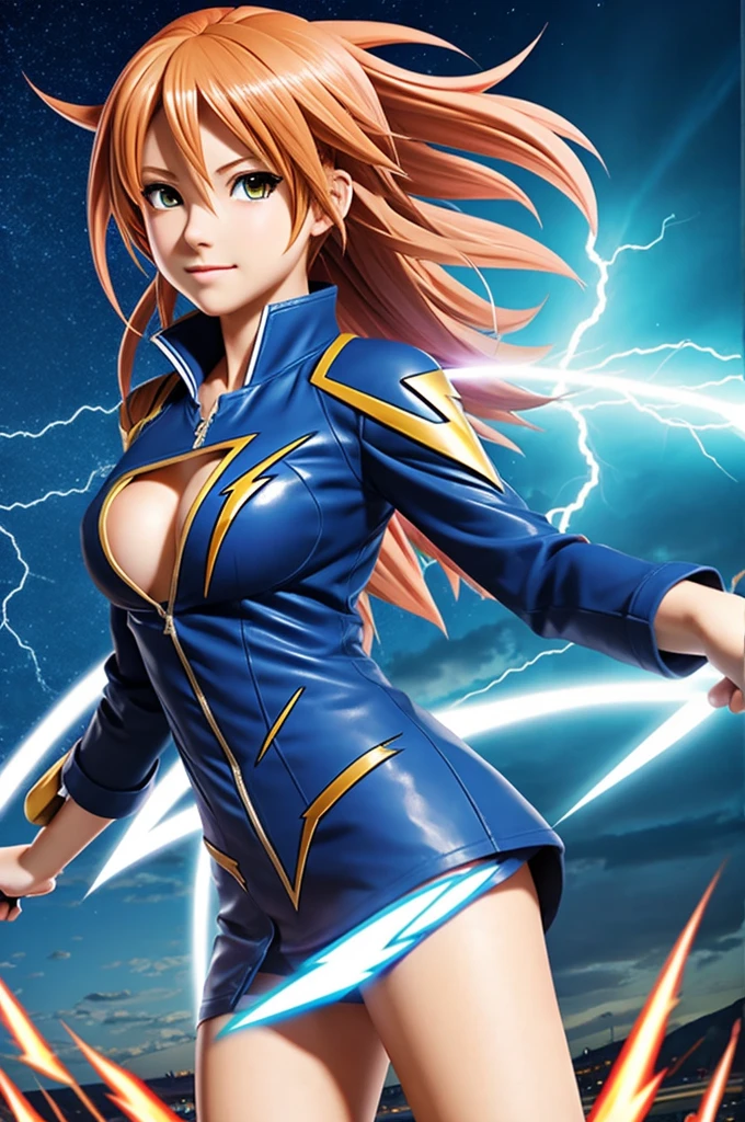 Create a girl who throws lightning bolts anime style 