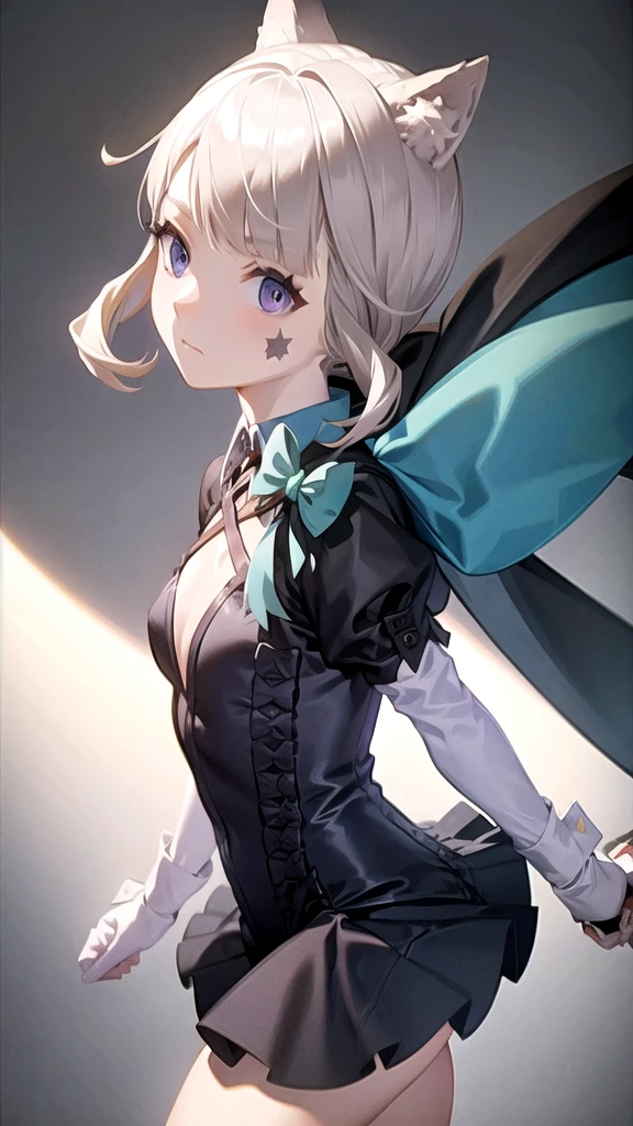 masterpiece, best quality, 1girl,lynette,hair bow,puple eyes,animal ears,grey hair,short hair, Office Girl