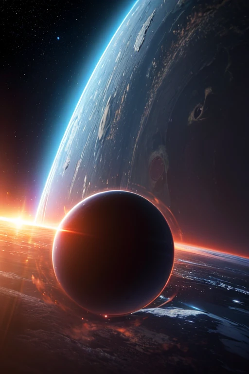 Generate a highly detailed and realistic image of a planet being devoured by a black hole, viewed from the perspective of a spectator on a Space-X spaceship.

Elements:
- Black Hole: Central, massive, with intense gravitational pull, distorting space-time.
- Planet: In the process of being devoured, with fragments and planetary material spiraling towards the black hole.
- Accretion Disk: Glowing, swirling around the black hole, with bright X-ray radiation.
- Spaceship: Space-X spaceship visible in the foreground, with part of its structure and windows through which the cosmic event is visible.
- Explosions: Realistic explosions on the planet with fiery debris, shockwaves, and shadows cast by the intense light.
- Shadows: Detailed shadows from the light of the black hole and explosions, adding depth and realism.
- Background: Deep space with distant galaxies, nebulae, and stars, creating a dramatic and awe-inspiring scene.
- Colors: Use vibrant and contrasting colors to highlight the energy and chaos of the event.

Visual Style:
- Realism: Focus on high detail in textures and lighting to convey the immense scale and power of the cosmic event.
- Dynamic: Capture the motion and turbulence of the collapsing planet and surrounding space, with realistic shadows and explosions.
- Perspective: Emphasize the third-person view from the Space-X spaceship, providing a broad view of the cosmic event.
- Branding: Include the Space-X logo clearly visible on the spaceship.
