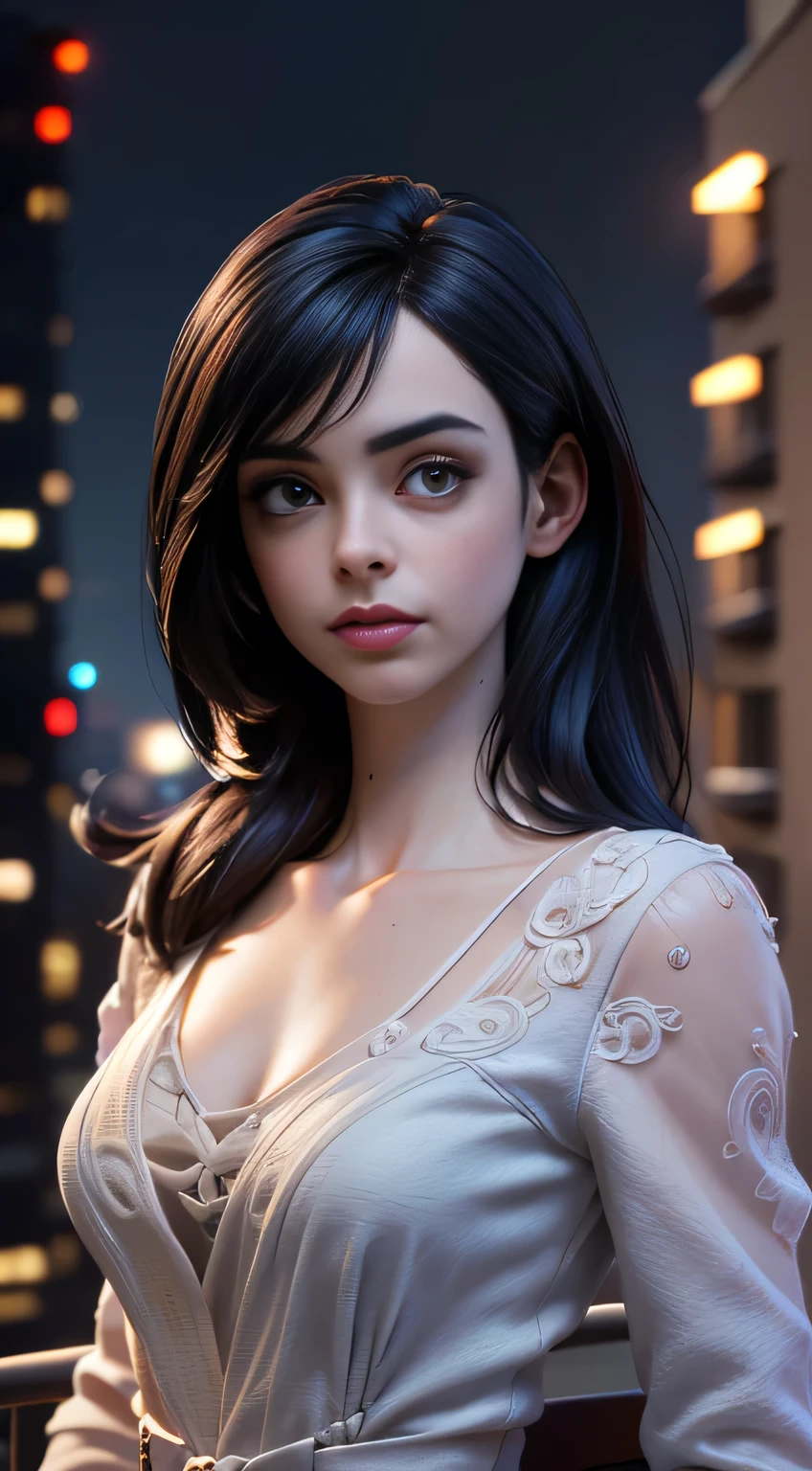 photo of Krysten Ritter, RAW, beautiful woman, ((portrait)), ((detailed face:1.2)), ((detailed facial feature, detailed skin, clear skin), (perfect proportioned body), (wearing a colorful dress) (high detailed city environment, apartment balcony), (realistic photo, best quality, detailed), (8k wallpaper), (cinematic lighting, dramatic lighting) (sharp focus, intricate)