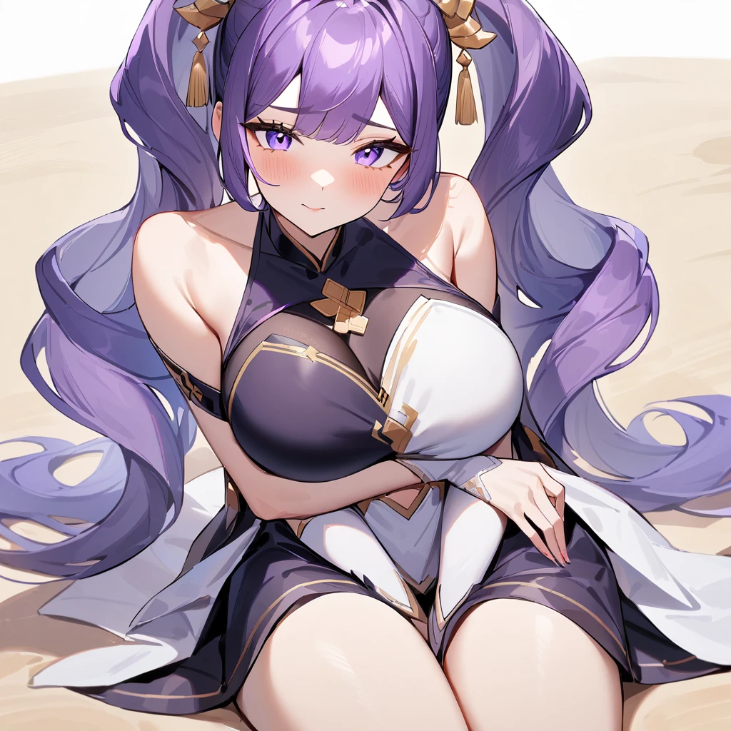 1 girl,独奏,long and shot hair,masterpiece, best quality, inery aesthetic, absurdres,arms,face,hands,purple and blue,two tone color,in_arms,breasts,hand_between_Legs,比基尼,Cleainage,Sandy Beach