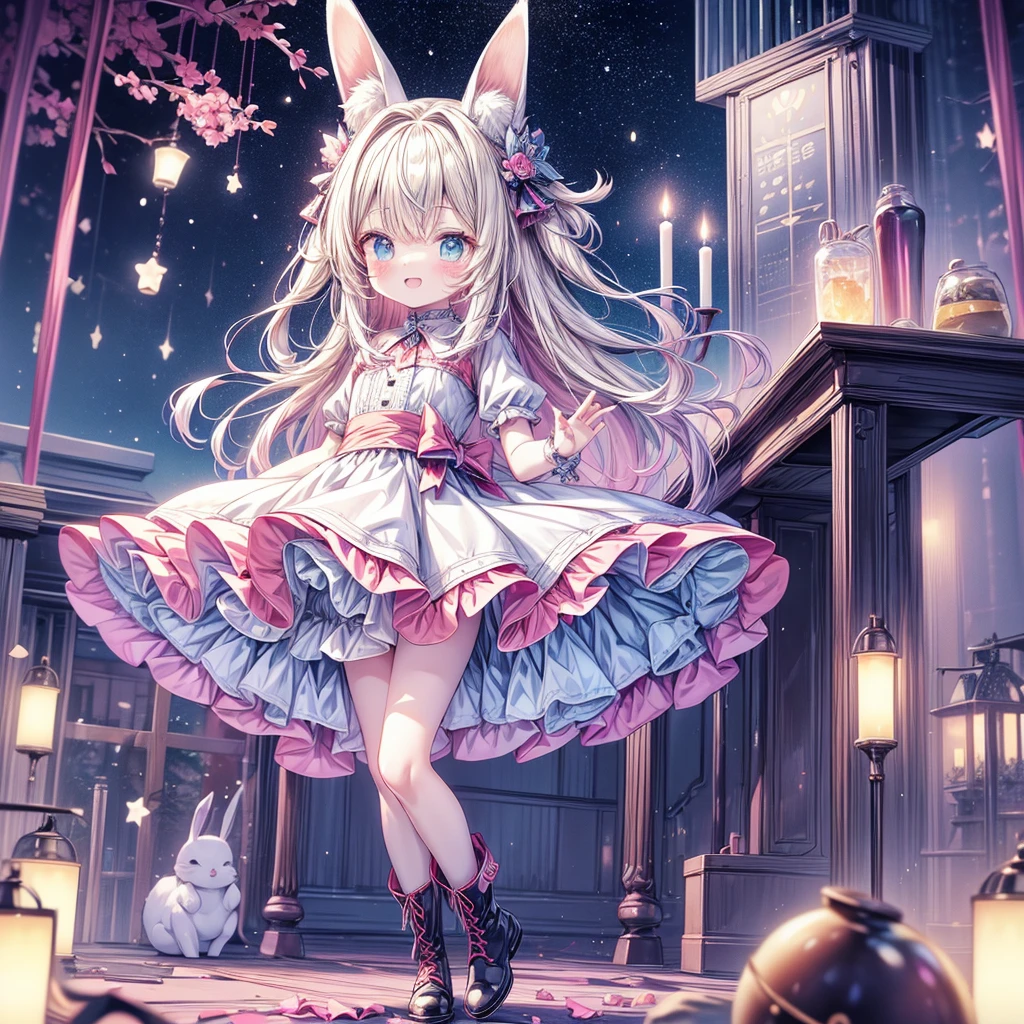 (Tabletop, Highest quality、Very detailed、Very detailedな目), (perfect athletic body:1.2), (Thin Hair), Very detailed, Anime Style, whole body, alone, Fantasy Blonde Hair, Blue Eyed Girl, 不思議の国のAliceのようなエプロンドレス, Playing cards with your hands, Red Hairband, Black-purple miasma swirls, There are many whispers of the dark devil floating around, Nightmarish sights, Standing in the Wilderness, High heel boots, Digital Painting, 8K high resolution, Trend Art Station,  whole body, Bad smile,background＿Distorted clock:1.5、Kawaii Tech、Alice、🐇、Alice、backgroundにDistorted clock、