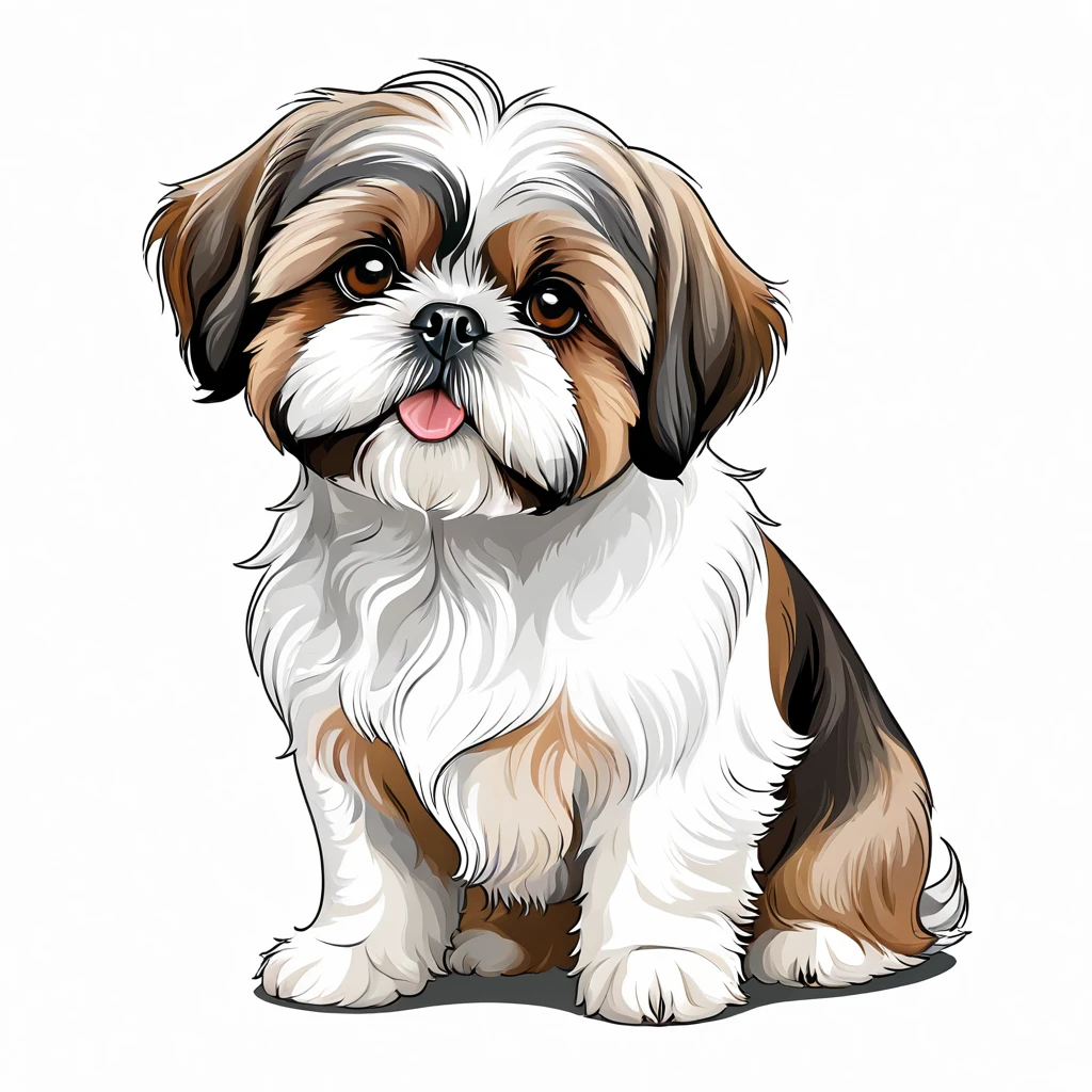 vector illustration, cute Shih Tzu dog, white background