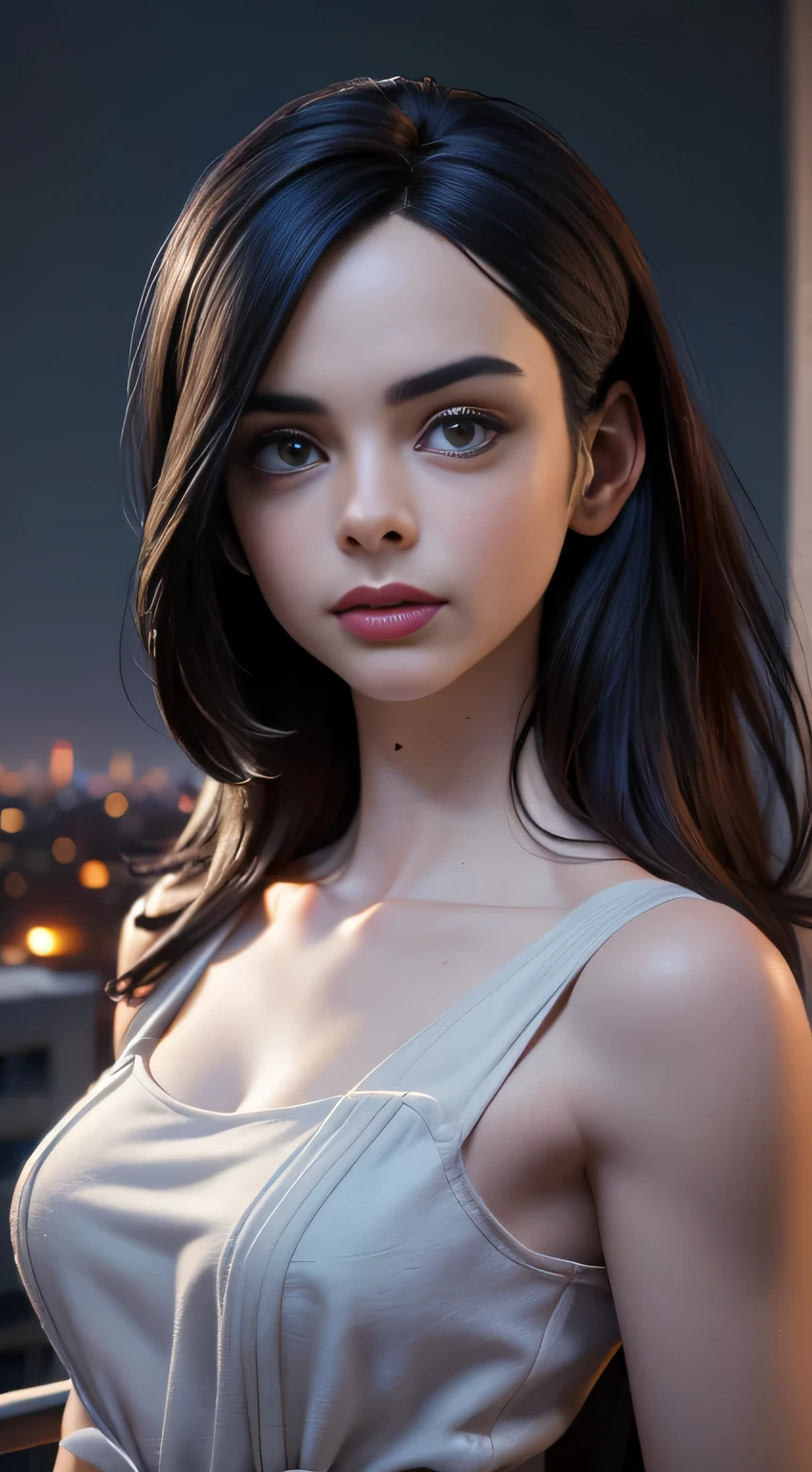 photo of Krysten Ritter, RAW, beautiful woman, ((portrait)), ((detailed face:1.2)), ((detailed facial feature, detailed skin, clear skin), (perfect proportioned body), (wearing a colorful dress) (high detailed city environment, apartment balcony), (realistic photo, best quality, detailed), (8k wallpaper), (cinematic lighting, dramatic lighting) (sharp focus, intricate)