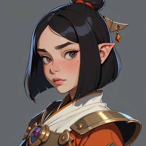 (masterpiece), (best quality),(portrait),(bust up),1girl,solo,(sharp focus),(look at viewer),(hime cut),dwarf girl,dwarf,bob cut,ancient luxurious long clothes,(simple background),old school fantasy art,super shiny face,Ultra Glossy Skin