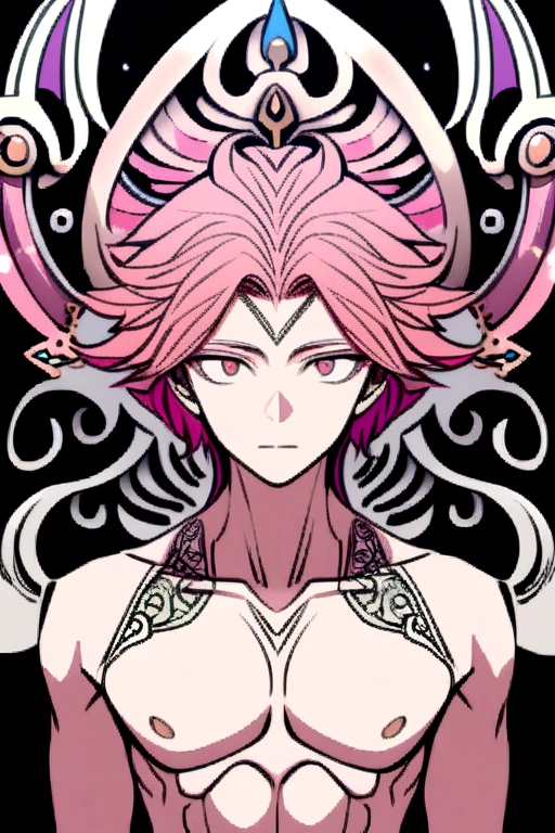 Pink haired shirtless boy
