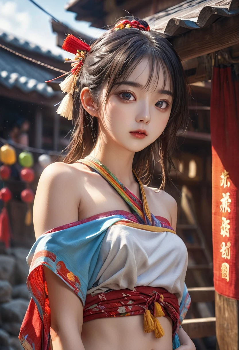 Ultra high definition、masterpiece、correct、Anatomically correct、Textured skin、Very detailed、High detail、high quality、最high quality、High resolution、8K、Surrealism、Raw photo、whole body、Beautiful age Woman、Medium chest、(jinbaori:1.4)、(loincloth:1.4)、(can:1.4)、festival