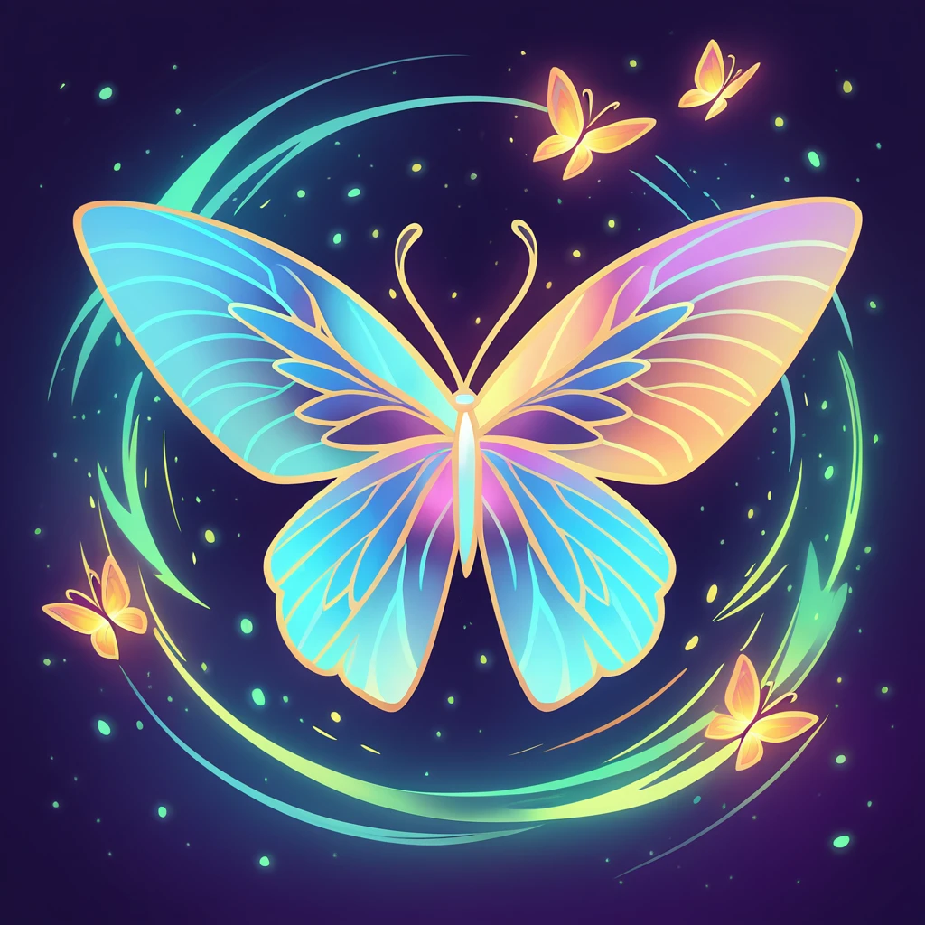 airplane with butterfly wings in aura borealis art style