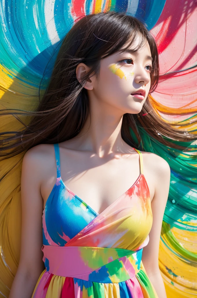 (masterpiece, Highest quality, Highest quality, Official Art, beautifully、aesthetic:1.2), (One girl:1.3), Very detailed,(Fractal Art:1.2),colorful,Most detailed,(Tangled:1.2), (Dynamic pose), (Abstract background:1.5), (Traditional Costume:1.2), (Shiny skin), (Many colors:1.4), Swimwear,Ocean,whole body