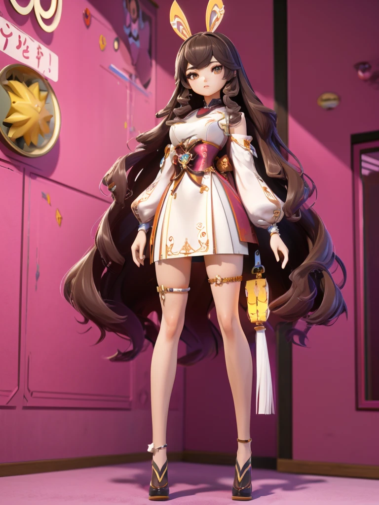 hair divided on half, Seizo Watase style, Simple Line Initialism，Abstract art, 3d character, colorful hearts ,(((The most beautiful girl of all time))),  (full body 1.2), only girl, long hair, 20 year old, full body, (((8k))), (((3d)), dark brown hair