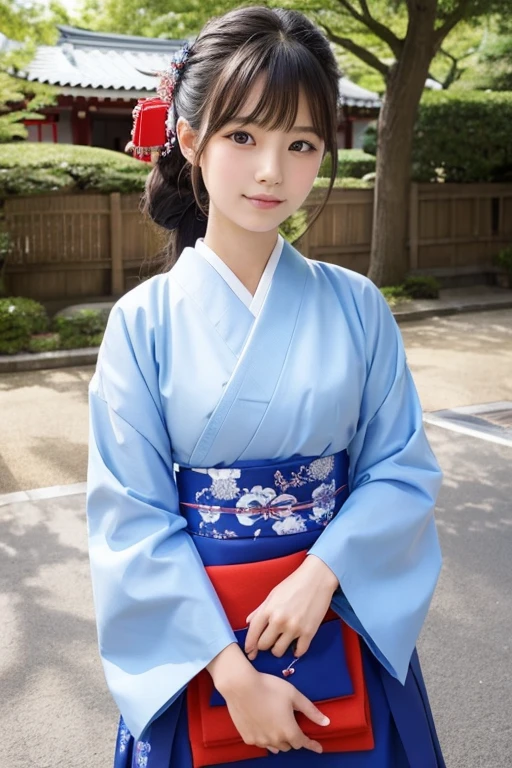 beautiful japanese girl in her teens wearing traditional japense komona