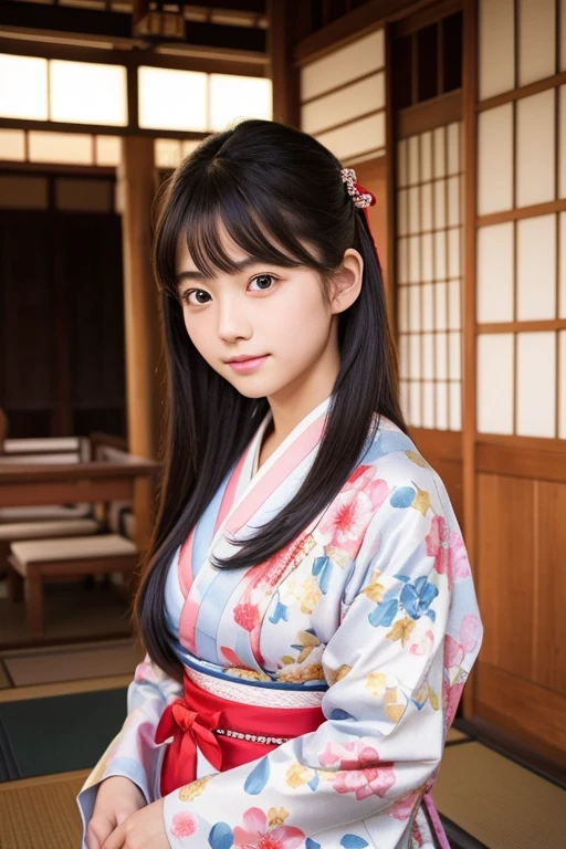 beautiful japanese girl in her teens wearing traditional japense komona