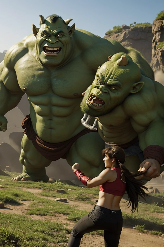 Woman fighting an ogre 