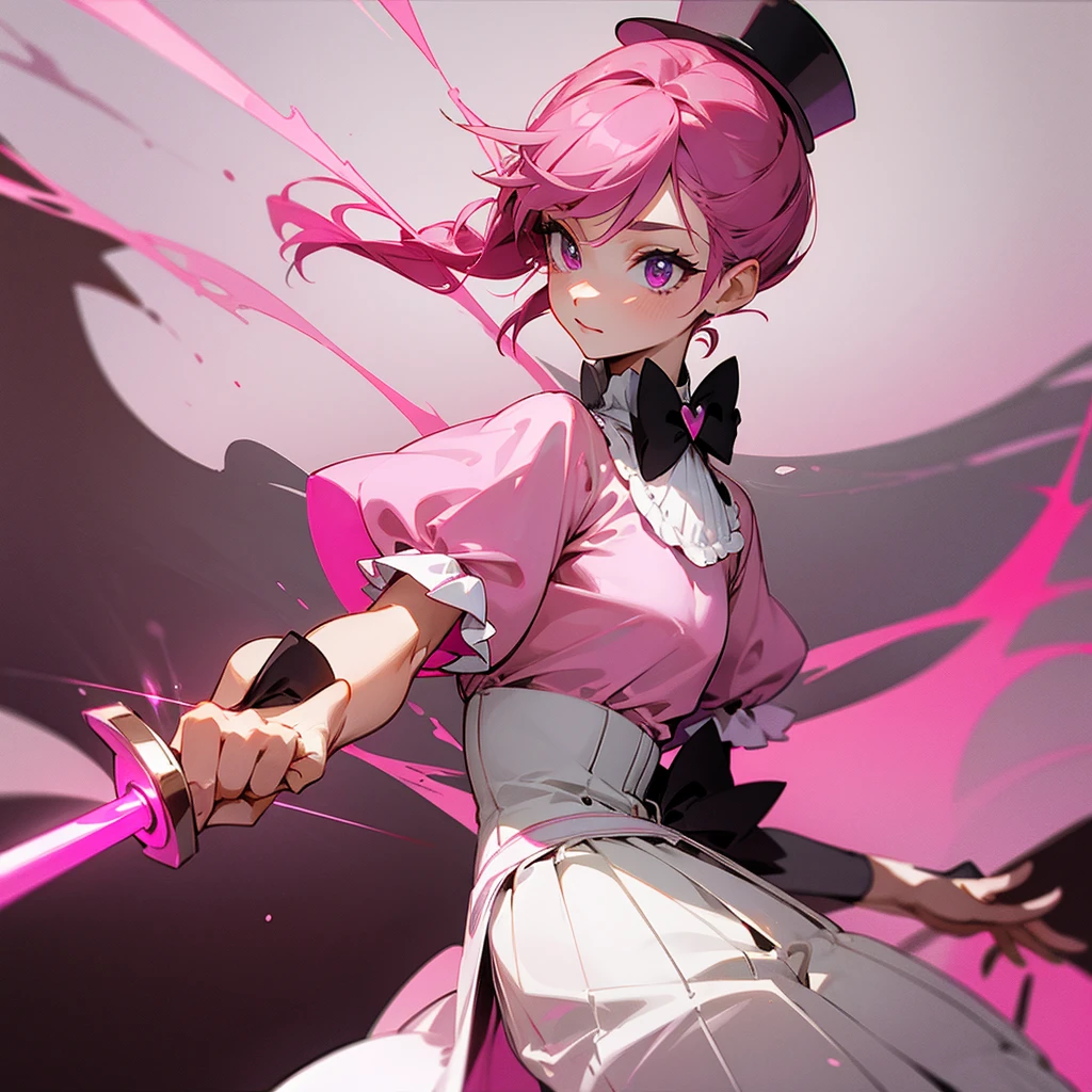 Jump Pink top hat Pink side chignon Wooden sword