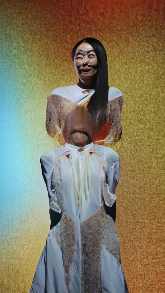 Erected signs,Like a woman, She has a head and limbs,The body is flat like paper,Wide and short