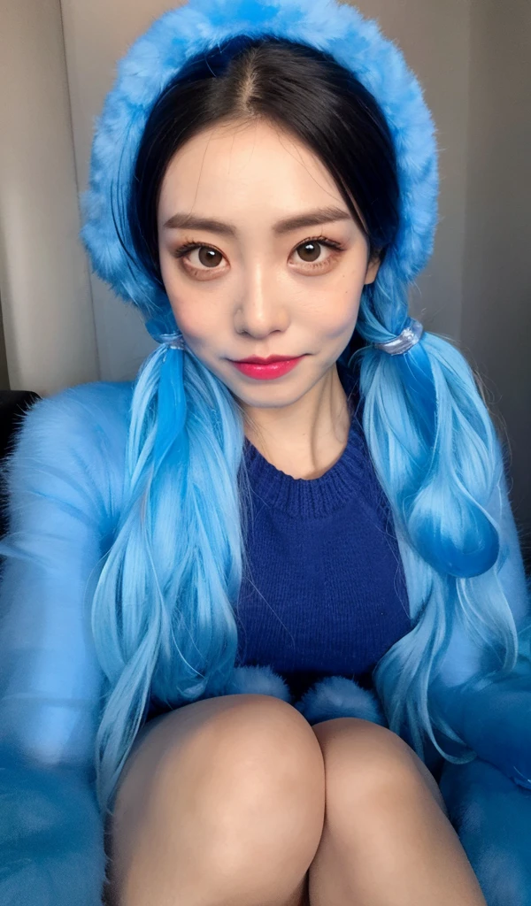 cosplay、blue fur、whole body、small face beauty