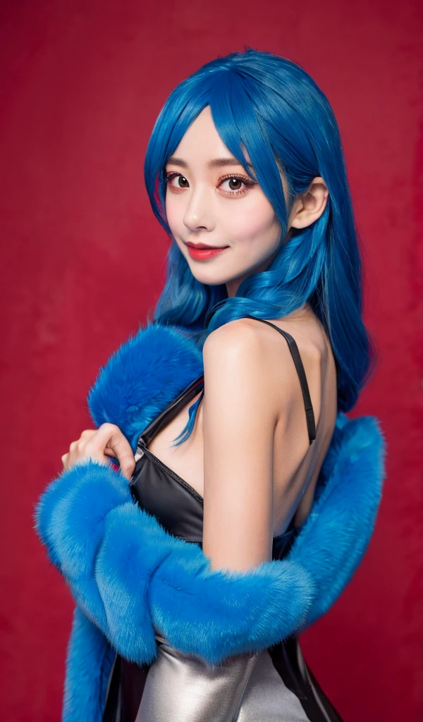 cosplay、blue fur、whole body、small face beauty