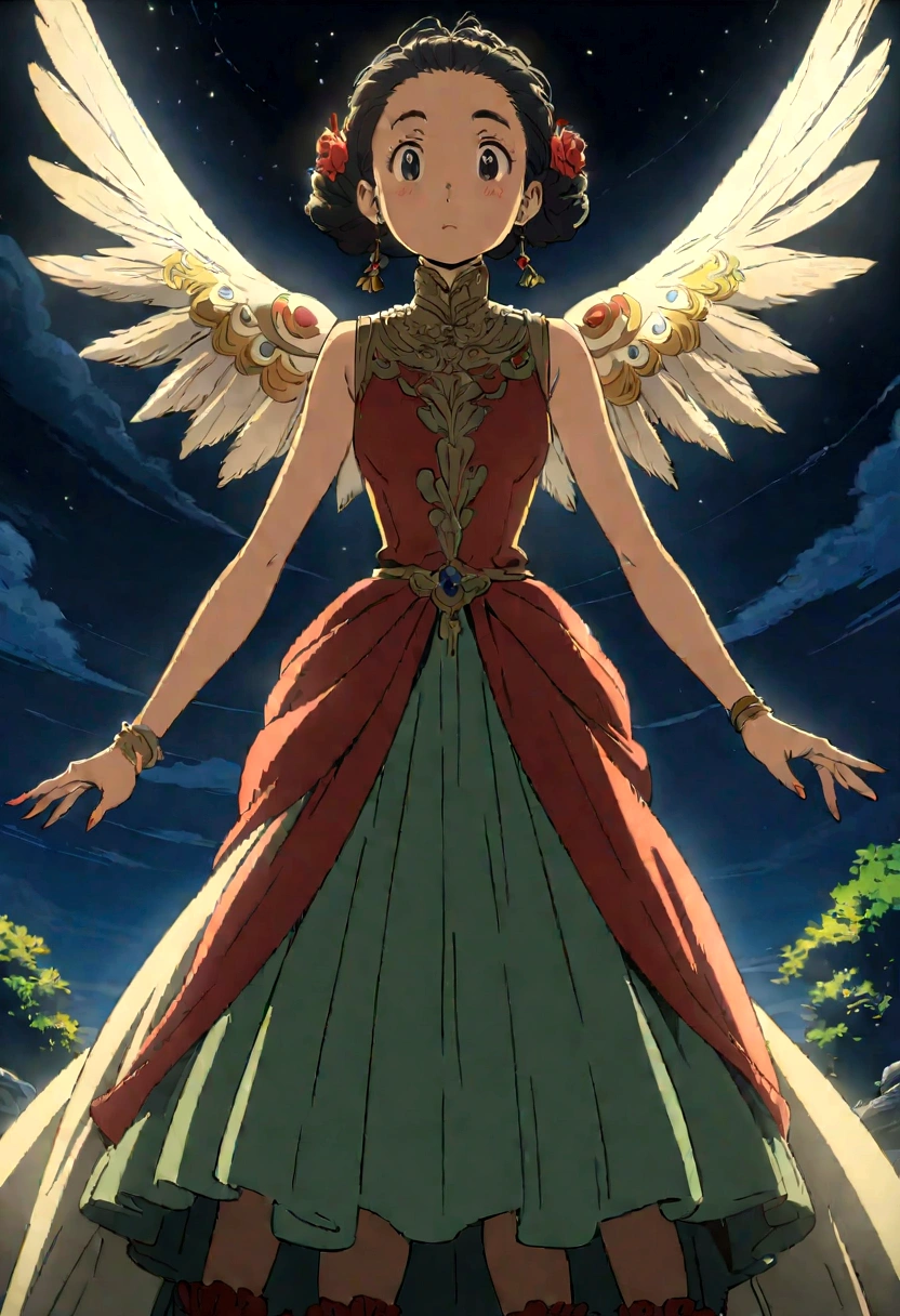 Studio Ghibli-style anime movies, Movie stills, Highest quality, masterpiece, Representative works, Official Art, Professional, Extremely elaborate details, 8K, Night Sky,Night Skyを眺める後ろ姿の女の子が遠くに見える