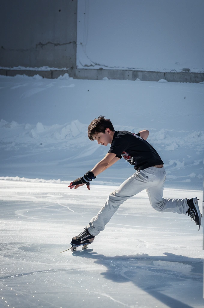 Illustration of a boy skating on ice 