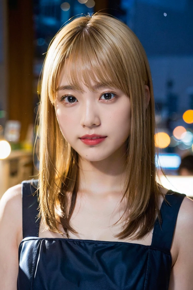 (Highest quality, 8K quality, masterpiece:1.3), (Ultra-high resolution, Photorealistic:1.4, RAW Photos), (Very detailed, Caustics, Detailed Background), (Ultra-Realistic Capture, Beautiful and detailed skin, Perfect Anatomy), (whole body), Night city bar, Bright and very beautiful face, Younger, brighter, whiter skin, Best Looks, The most beautiful light blonde hair in the world, Thin Hair, Super long, silky straight hair, Shiny beautiful bangs, Shining, clear, big blue eyes, A very beautiful and adorable 16 year old, The most beautiful girls in the world, Night Out Fashion, Happy smile, Drink in hand、A scene where you are talking to friends。Various poses。