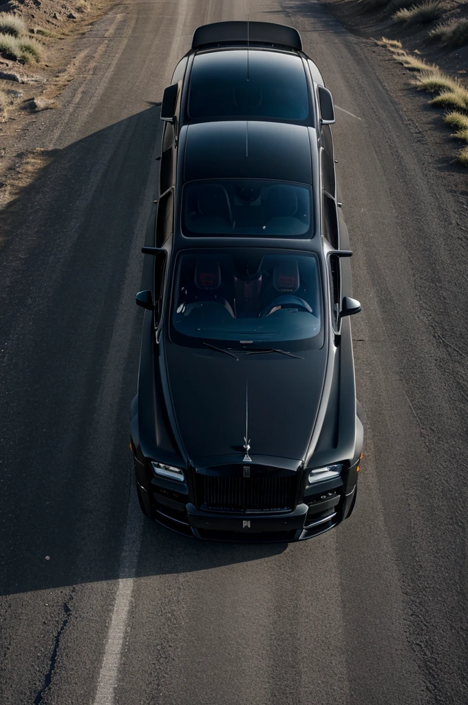 A black plane , a black rolls Royce Phantom park on top of mountain