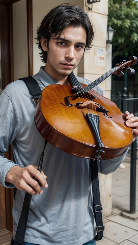 A man Amanheceu picked up the viola , put it in the bag and went traveling